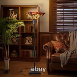 Tiffany Lamp Antique Amber Brown Stained Glass Torchiere Floor Lamp