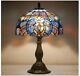 Tiffany Lamp Blue Purple Stained Glass Style Table Lamp Reading Desk Light, New