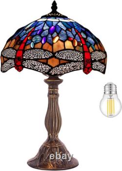 Tiffany Lamp Blue Red Stained Glass Dragonfly Style Bedside Table Lamp Desk Read