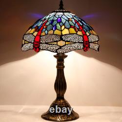 Tiffany Lamp Blue Red Stained Glass Dragonfly Style Bedside Table Lamp Desk Read