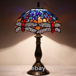 Tiffany Lamp Blue Red Stained Glass Dragonfly Style Bedside Table Lamp Desk Read