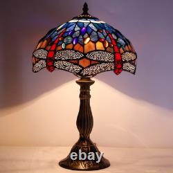 Tiffany Lamp Blue Red Stained Glass Dragonfly Style Bedside Table Lamp Desk Read