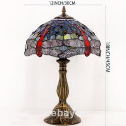 Tiffany Lamp Blue Red Stained Glass Dragonfly Style Bedside Table Lamp Desk Read