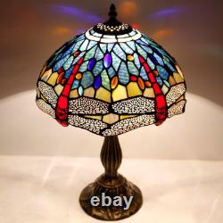 Tiffany Lamp Blue Red Stained Glass Dragonfly Style Bedside Table Lamp Desk Read