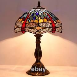 Tiffany Lamp Blue Red Stained Glass Dragonfly Style Bedside Table Lamp Desk Read