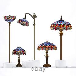 Tiffany Lamp Blue Red Stained Glass Dragonfly Style Bedside Table Lamp Desk Read