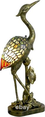 Tiffany Lamp Blue Stained Glass Crane Bird Style Table Lamp Desk Light 23.6 Inch