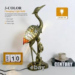 Tiffany Lamp Blue Stained Glass Crane Bird Style Table Lamp Desk Light 23.6 Inch