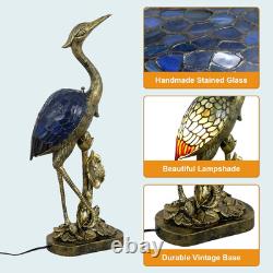 Tiffany Lamp Blue Stained Glass Crane Bird Style Table Lamp Desk Light 23.6 Inch