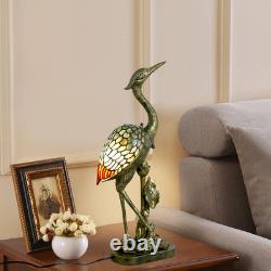 Tiffany Lamp Blue Stained Glass Crane Bird Style Table Lamp Desk Light 23.6 Inch