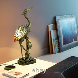 Tiffany Lamp Blue Stained Glass Crane Bird Style Table Lamp Desk Light 23.6 Inch