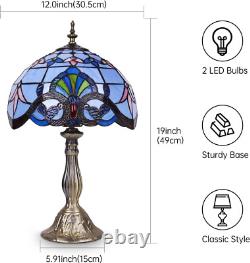 Tiffany Lamp, Blue Stained Glass Table Lamp, 12 12 19 Inches Baroque Style Des