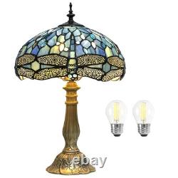 Tiffany Lamp, Blue Stained Glass Table Lamp, 12X12X18 Inches Dragonfly Style Vi