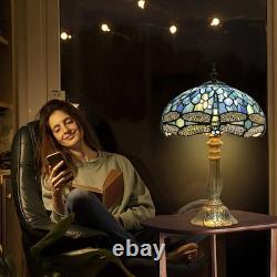 Tiffany Lamp, Blue Stained Glass Table Lamp, 12X12X18 Inches Dragonfly Style Vi