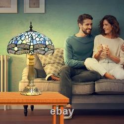 Tiffany Lamp, Blue Stained Glass Table Lamp, 12X12X18 Inches Dragonfly Style Vi