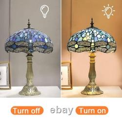 Tiffany Lamp, Blue Stained Glass Table Lamp, 12X12X18 Inches Dragonfly Style Vi