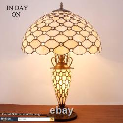 Tiffany Lamp Cream Stained Glass Crystal Pear Bead Mather-Daughter Vase Table La
