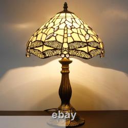 Tiffany Lamp Cream Stained Glass Dragonfly Bedside Table Lamp Desk Reading Light