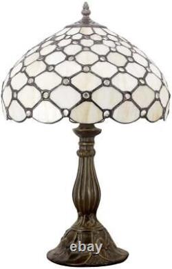 Tiffany Lamp Cream Stained Glass and Crystal Pearl Bead Style Table Lamps Height