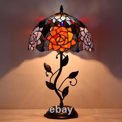Tiffany Lamp Orange Red Rose Flower Stained Glass Table Lamp Desk Bedside Readin