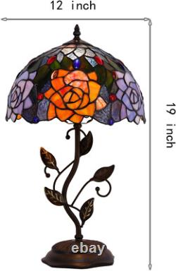 Tiffany Lamp Orange Red Rose Flower Stained Glass Table Lamp Desk Bedside Readin
