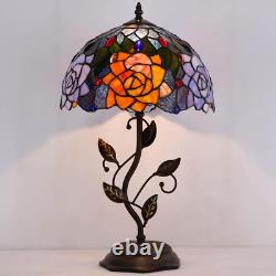 Tiffany Lamp Orange Red Rose Flower Stained Glass Table Lamp Desk Bedside Readin