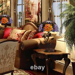 Tiffany Lamp Orange Red Rose Flower Stained Glass Table Lamp Desk Bedside Readin