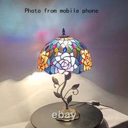 Tiffany Lamp Orange Red Rose Flower Stained Glass Table Lamp Desk Bedside Readin
