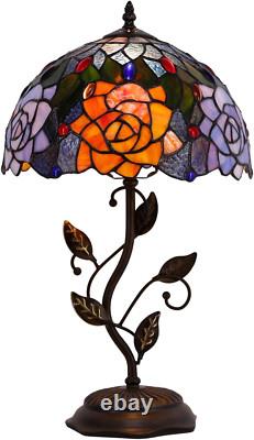 Tiffany Lamp Orange Red Rose Flower Stained Glass Table Lamp Desk Bedside Readin