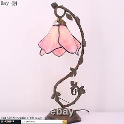 Tiffany Lamp Pink Stained Glass Table Lamp, Metal Leaf Table Desk 8X10X21