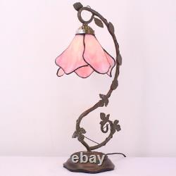 Tiffany Lamp Pink Stained Glass Table Lamp, Metal Leaf Table Desk Reading Light