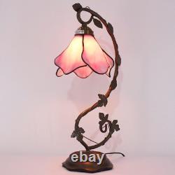 Tiffany Lamp Pink Stained Glass Table Lamp, Metal Leaf Table Desk Reading Light