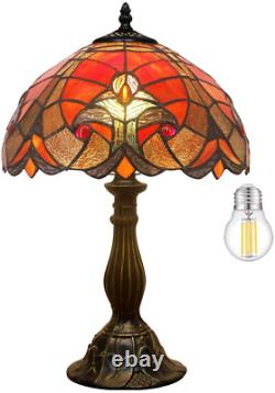 Tiffany Lamp Red Liaison Stained Glass Bedside Table Lamp Antique Desk Reading L