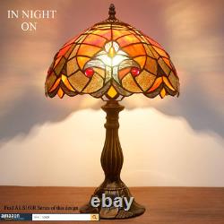 Tiffany Lamp Red Liaison Stained Glass Bedside Table Lamp Antique Desk Reading L