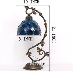 Tiffany Lamp Sea Blue Pearl Stained Glass Table Lamp Metal Leaf Desk Reading Lig