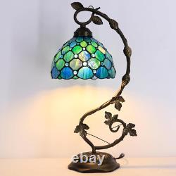 Tiffany Lamp Sea Blue Pearl Stained Glass Table Lamp Metal Leaf Desk Reading Lig
