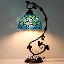 Tiffany Lamp Sea Blue Pearl Stained Glass Table Lamp Metal Leaf Desk Reading Lig