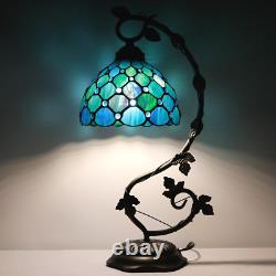 Tiffany Lamp Sea Blue Pearl Stained Glass Table Lamp Metal Leaf Desk Reading Lig