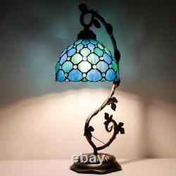 Tiffany Lamp Sea Blue Pearl Stained Glass Table Lamp Metal Leaf Desk Reading Lig