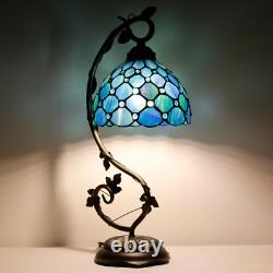 Tiffany Lamp Sea Blue Pearl Stained Glass Table Lamp Metal Leaf Desk Reading Lig