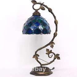 Tiffany Lamp Sea Blue Pearl Stained Glass Table Lamp Metal Leaf Desk Reading Lig