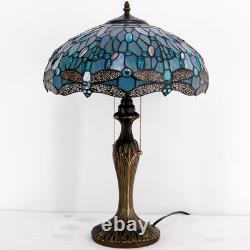 Tiffany Lamp Sea Blue Stained Glass Bedside Table Lamp Dragonfly Style Desk Read