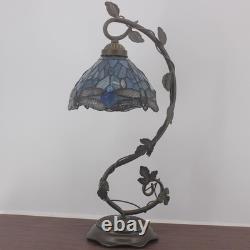 Tiffany Lamp Sea Blue Stained Glass Dragonfly Style Desk Reading Light, Metal
