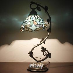 Tiffany Lamp Sea Blue Stained Glass Dragonfly Style Desk Reading Light, Metal