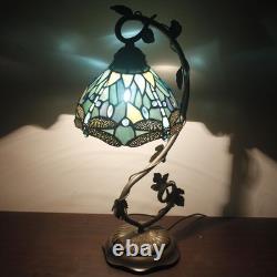 Tiffany Lamp Sea Blue Stained Glass Dragonfly Style Desk Reading Light, Metal