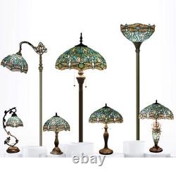 Tiffany Lamp Sea Blue Stained Glass Dragonfly Style Desk Reading Light, Metal