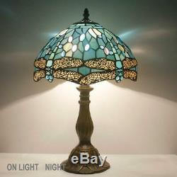 Tiffany Lamp Sea Blue Stained Glass and Crystal Bead Dragonfly Style Table