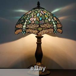 Tiffany Lamp Sea Blue Stained Glass and Crystal Bead Dragonfly Style Table Lamps
