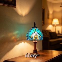 Tiffany Lamp Small Stained Glass Table Lamp Cyan Green Accent Light