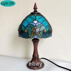 Tiffany Lamp Small Stained Glass Table Lamp Cyan Green Accent Light